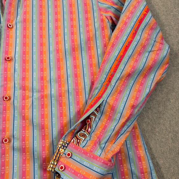 Robert Graham Colorful Striped Button Down Men's Medium Embroidered Flip Cuffs - Picture 3 of 10